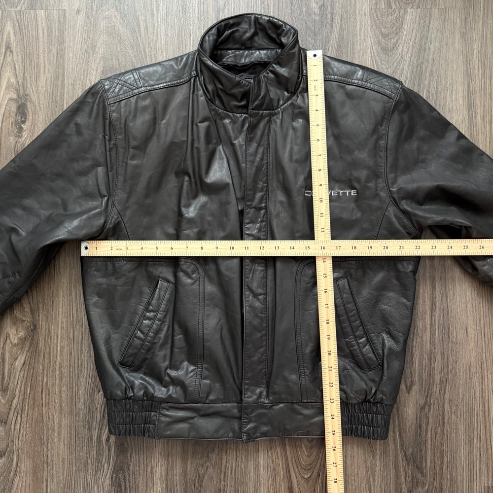 Reed Sportswear Corvette Black Leather Bomber Jacket Mens XL Vintage Racing Moto - Picture 7 of 11